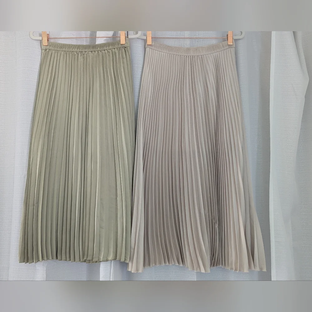 Abercrombie & Fitch Satin Pleated Midi Skirt Bundle Small - Picture 4 of 6